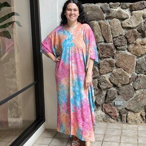 Rainbow color tie dye long kaftan One size Leisure Wear Party Dress